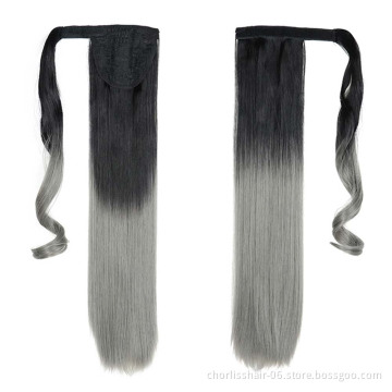 Wholesale Natural Grey 613 Colored Silky Straight Clip In Ponytail Wrap Around Synthetic Hair Ponytail Extensions For Women